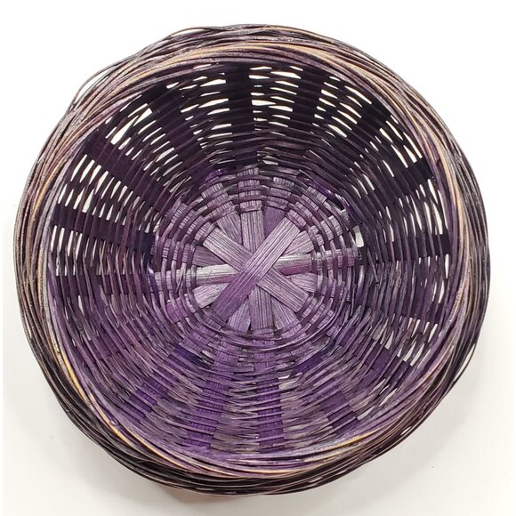 Wicker Basket Purple Round Decorative Bowl Artisan Weaving 9" Diameter Home Deco - Picture 6 of 7